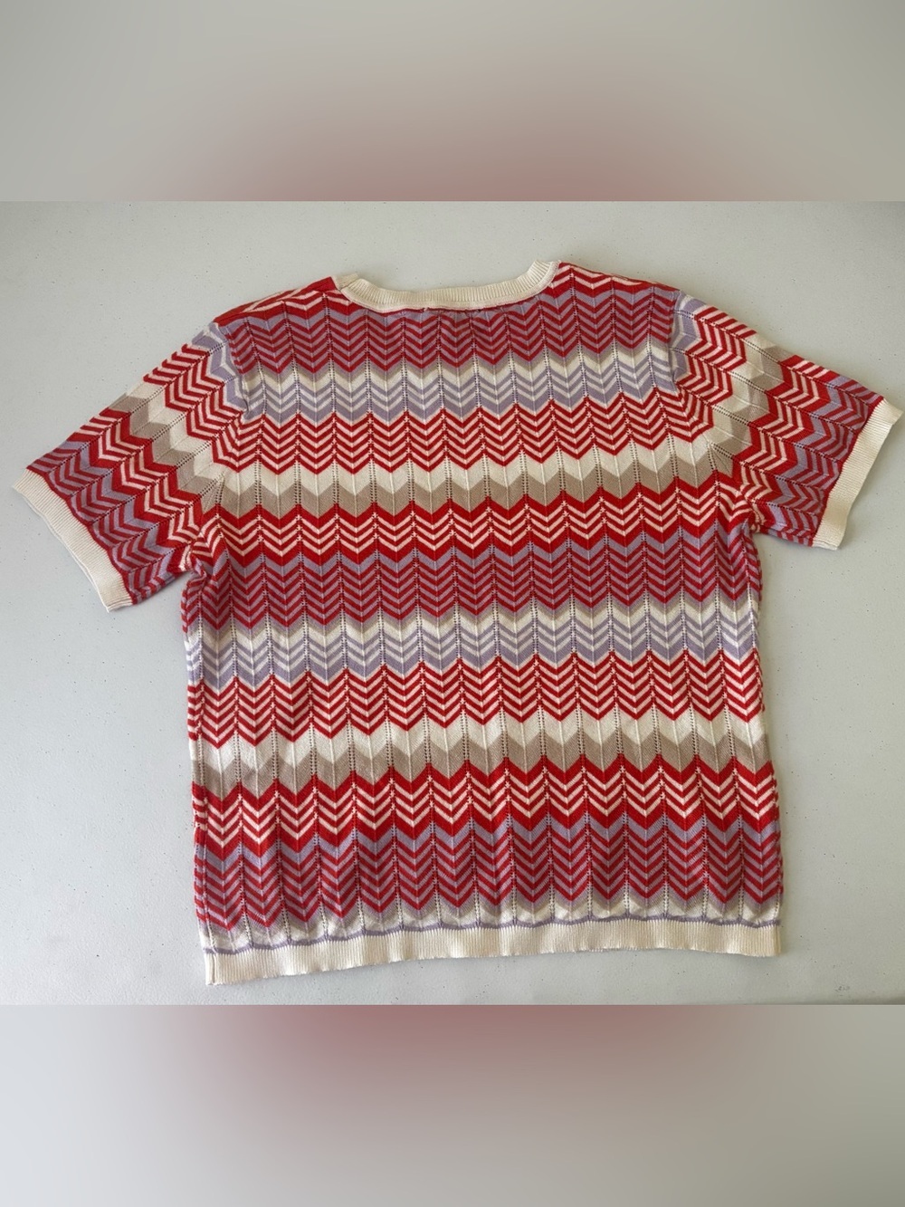 Calligraphie Chevron Stripe Short-Sleeve Knit Top Coral & Ivory Size - Picture 3 of 5